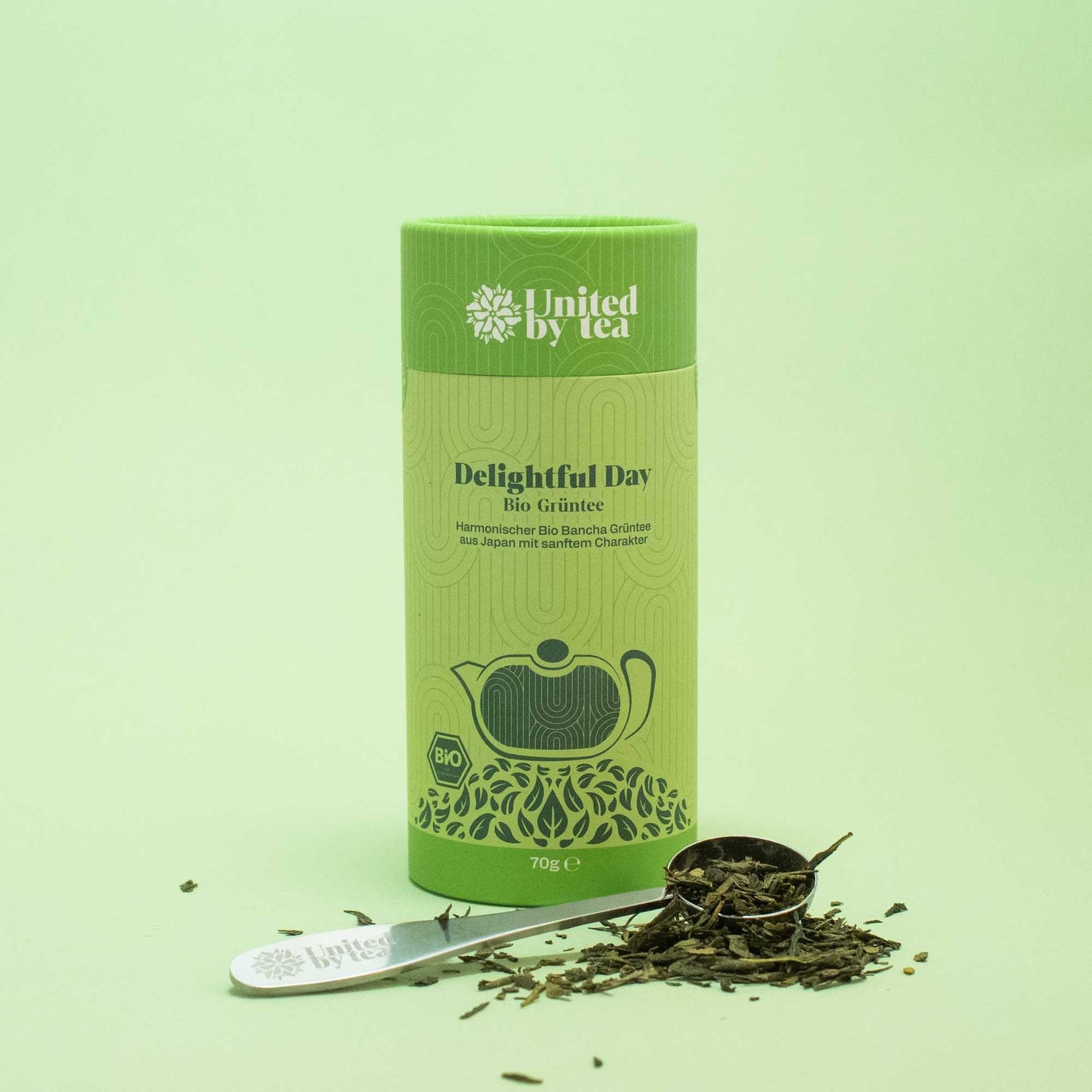 Bio-Tee "Delightful Day” aus japanischem Sencha-Grüntee mit Teemesslöffel