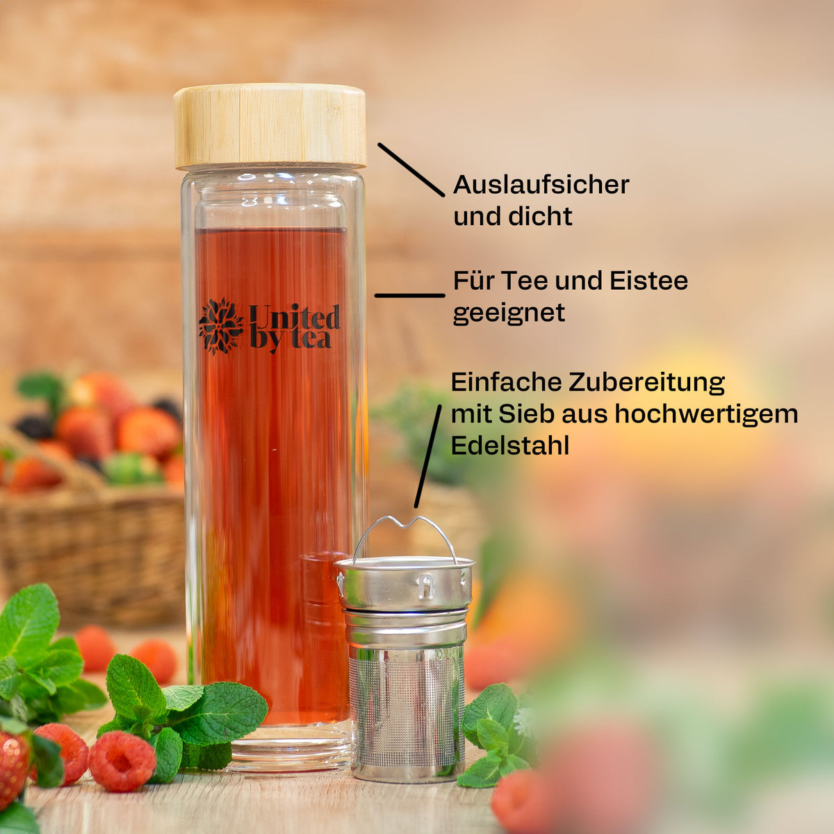 Glasflasche mit Sieb (500ml)